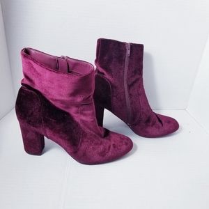 MADDEN GIRL BURGUNDY VELOUR HEELED BOOTS SIZE 8
